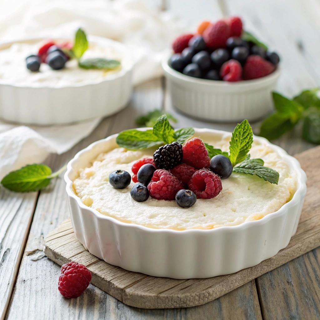 3 ingredient no bake cottage cheese cheesecake 4 3 ingredient no bake cottage cheese cheesecake served with berries