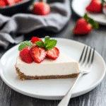 3 Ingredient No Bake Cheesecake: The Easiest Dessert You'll Ever Make😋✨ 6 Slice of 3 ingredient no bake cheesecake with strawberries