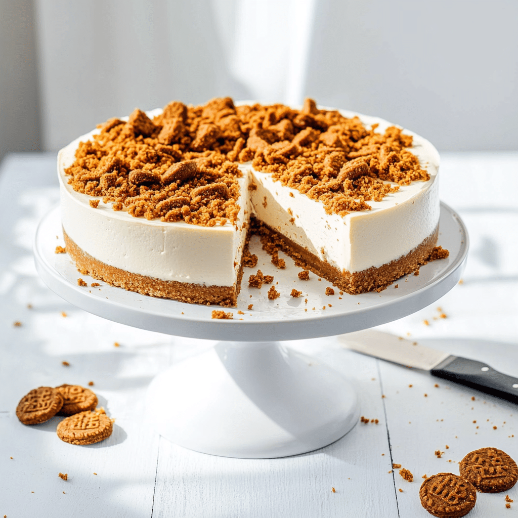 No Bake Biscoff Cheesecake: A Creamy, Dreamy Delight You’ll Love 4 no bake biscoff cheesecake whole with slice cut