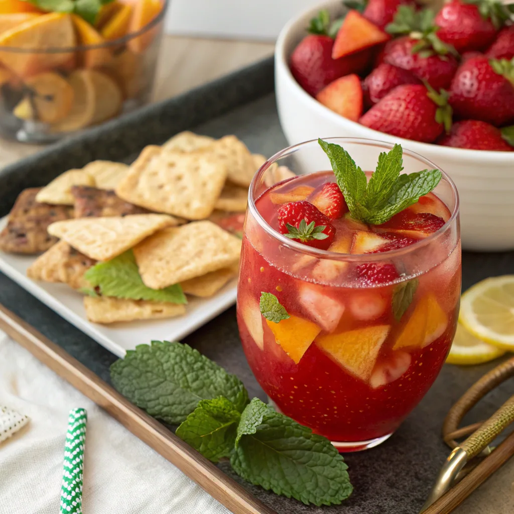 Strawberry Lemonade Sangria – The Best Sweet-Tart Summer Drink to Try Now Strawberry Lemonade Sangria serving strawberry lemonade sangria with summer snacks
