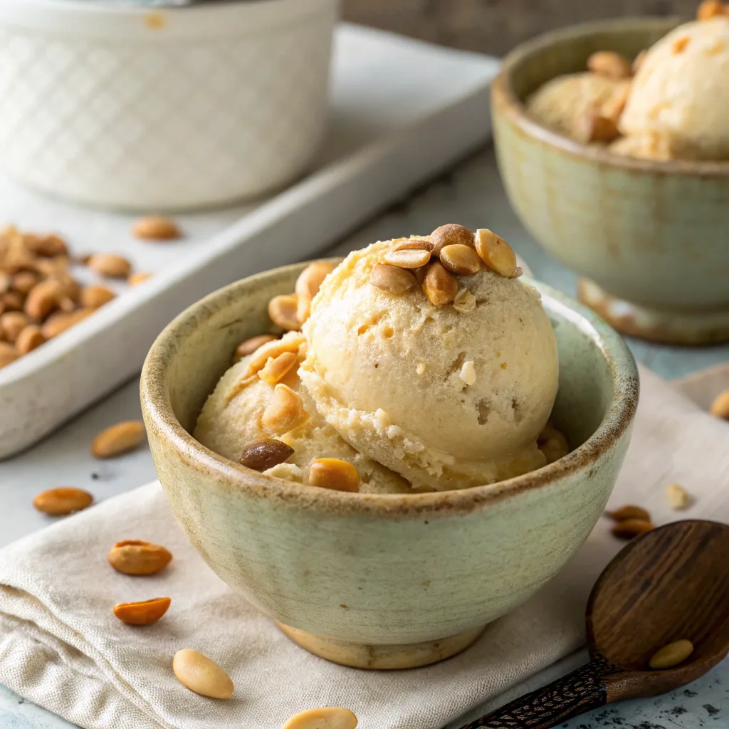 Pinon ice cream scoop with roasted piñon nuts