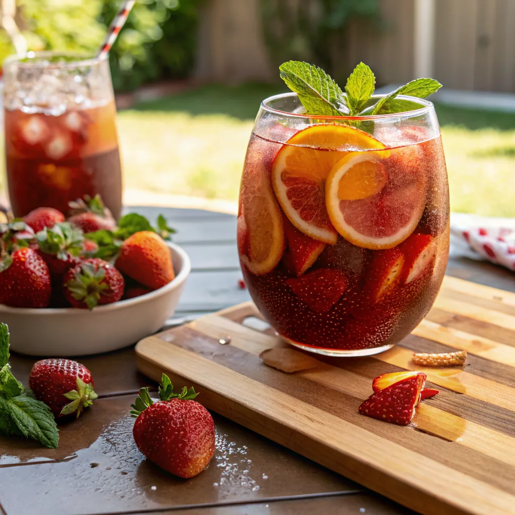 Served Strawberry Sangria in chilled glasses