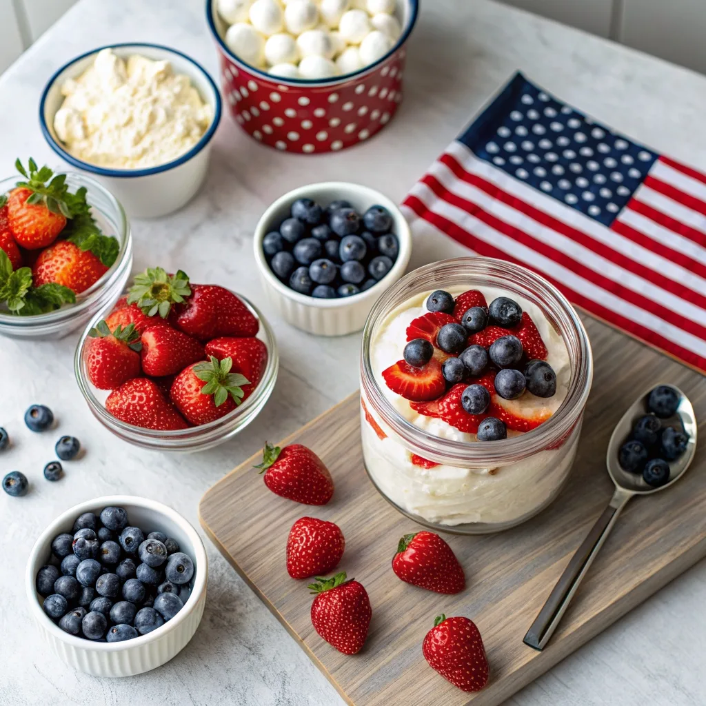 ingredients for red white and blue cheesecake salad