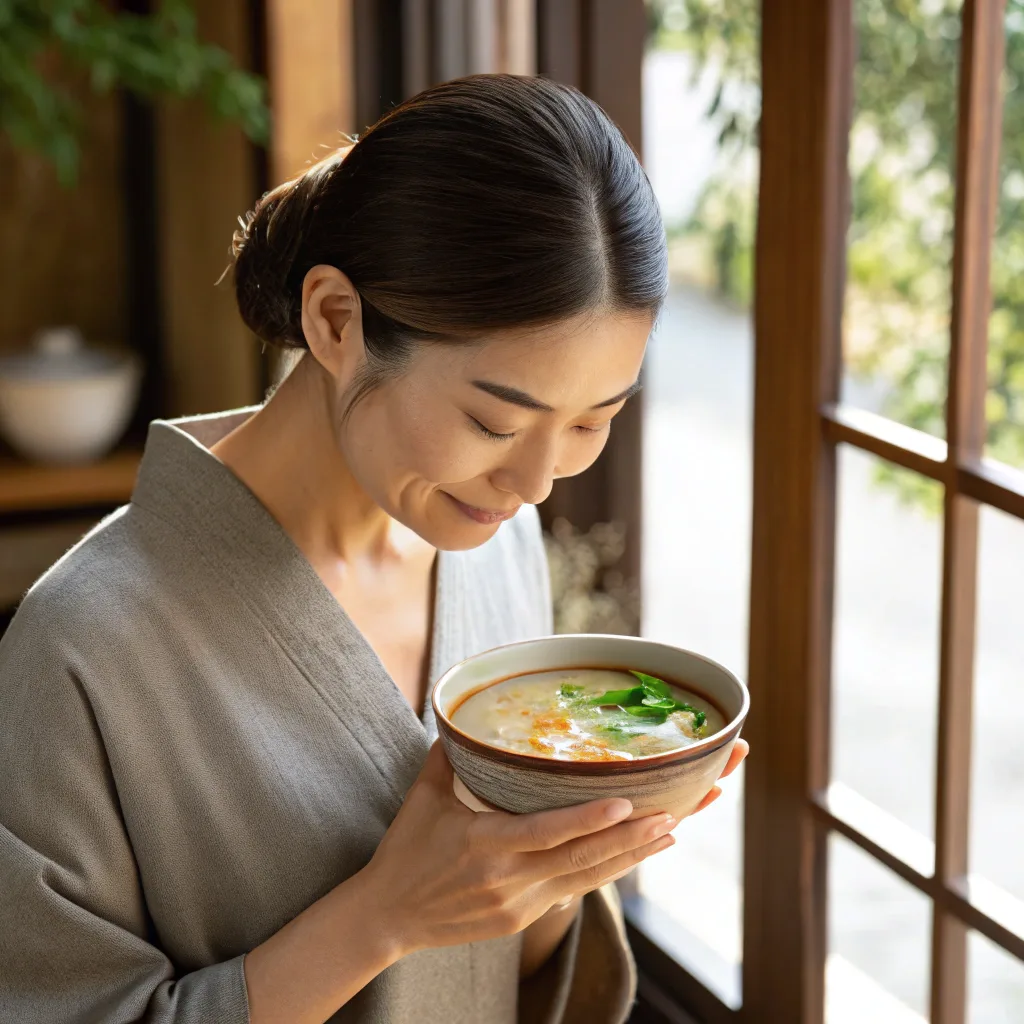 Japanese Clear Soup A Soul‑Soothing Broth Japanese clear soup woman holding Japanese clear soup for gut relief