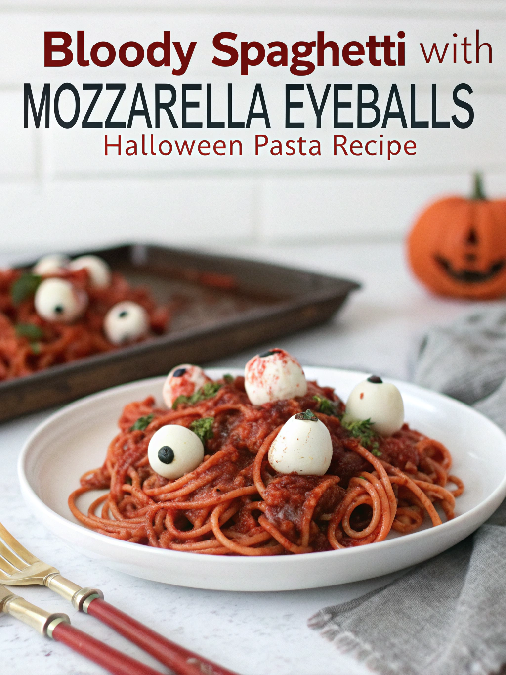 Bloody Spaghetti with Mozzarella Eyeballs , Halloween Pasta Recipe