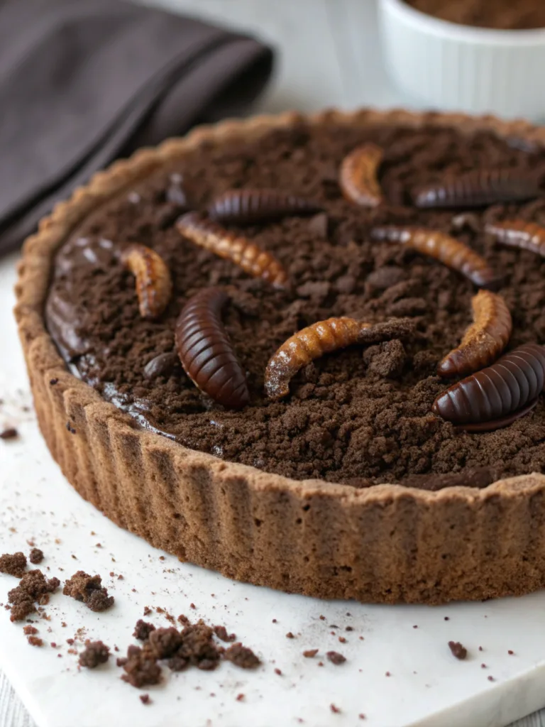 Dark Chocolate Pecan Worms in Dirt Mousse Tart: Spook Your Halloween Potluck Dark Chocolate Dark Chocolate Pecan Worms in Dirt Mousse Tart . sweetingredients
