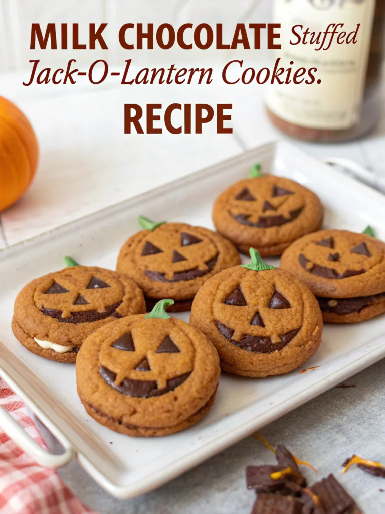 Milk Chocolate Stuffed Jack-O'-Lantern Cookies.
