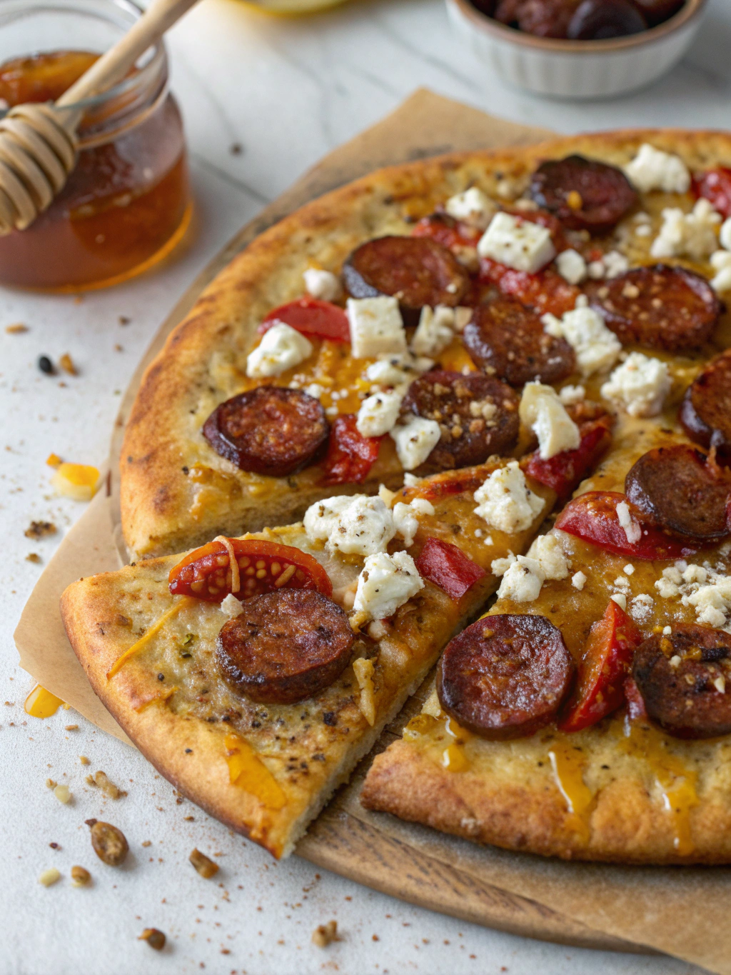 Sweet & Spicy Hot Sausage Feta Honey Pizza – A Flavor Explosion
