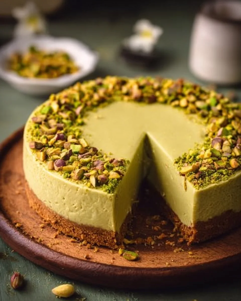 Pistachio Cheesecake With Pistachio Topping Pistachio Cheesecake Pistachio Cheesecake With Pistachio Topping