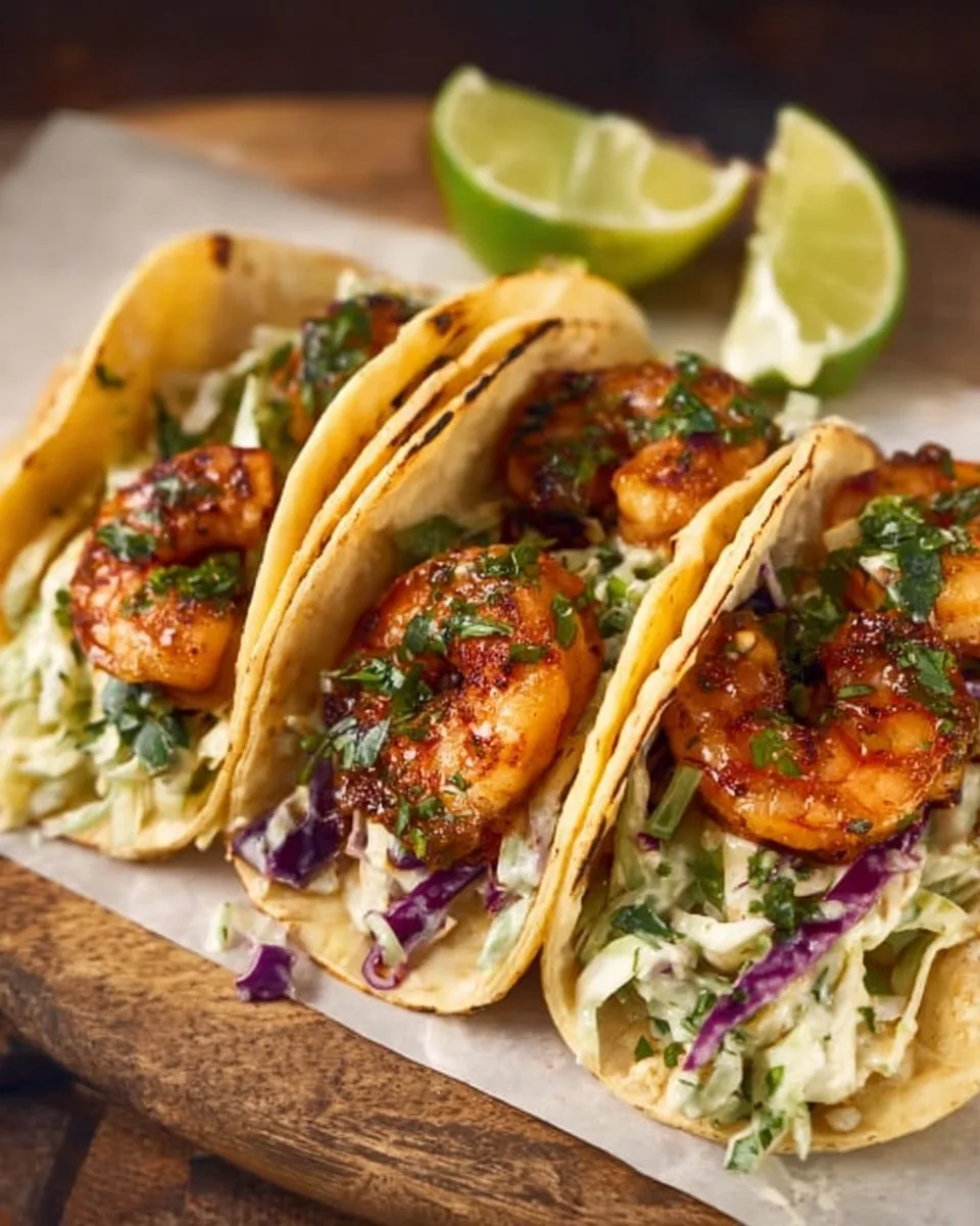 Cilantro Lime Shrimp Tacos with Creamy Slaw