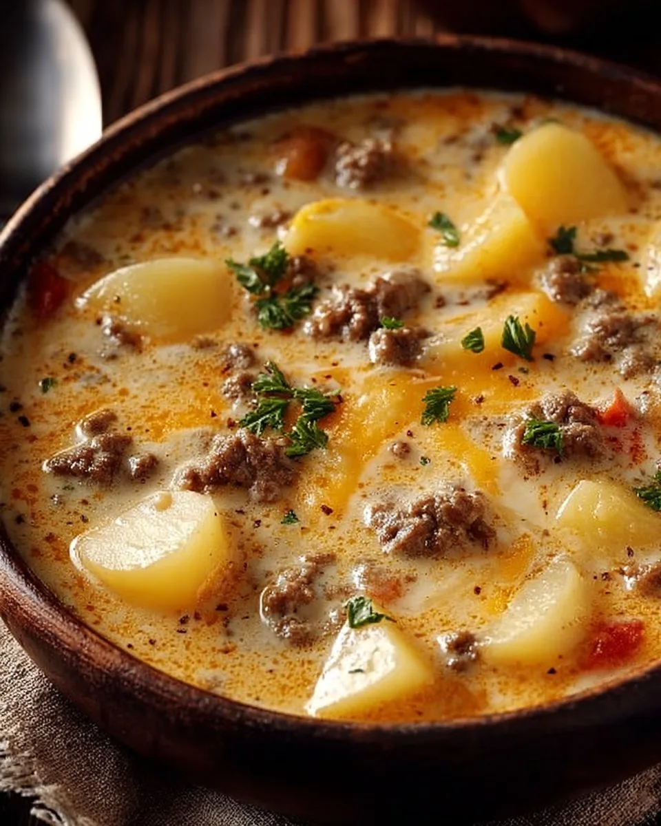 Easy Cheesy Hamburger Potato Soup hamburger potato soup Easy Cheesy Hamburger Potato Soup