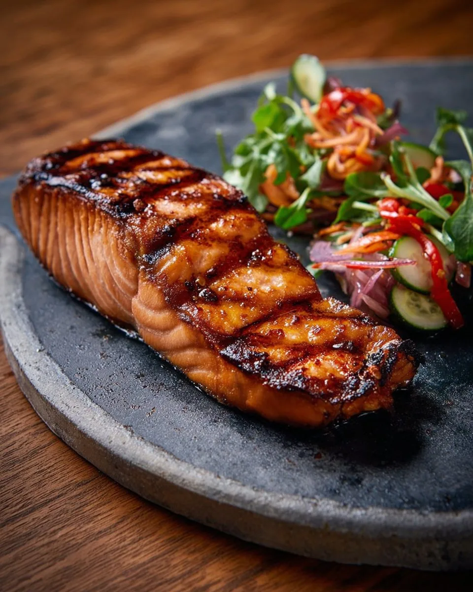 Grilled Salmon Steak with Sambal Salad
