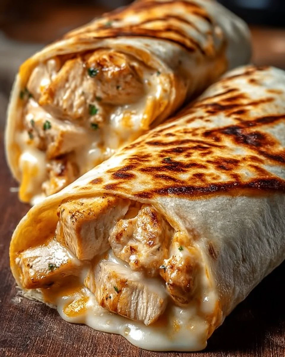 Cheesy chicken garlic wraps filled with flavorful ingredients ready to enjoy.