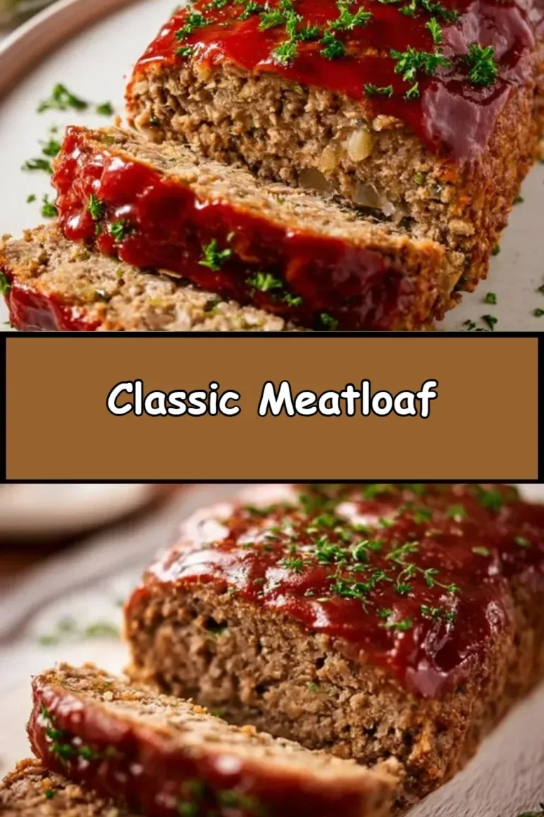Classic meatloaf topped with savory sauce on a plate