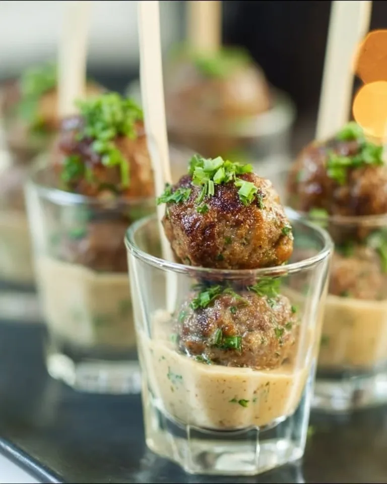 Greek-inspired meatball appetizers served on a platter with herbs and dip