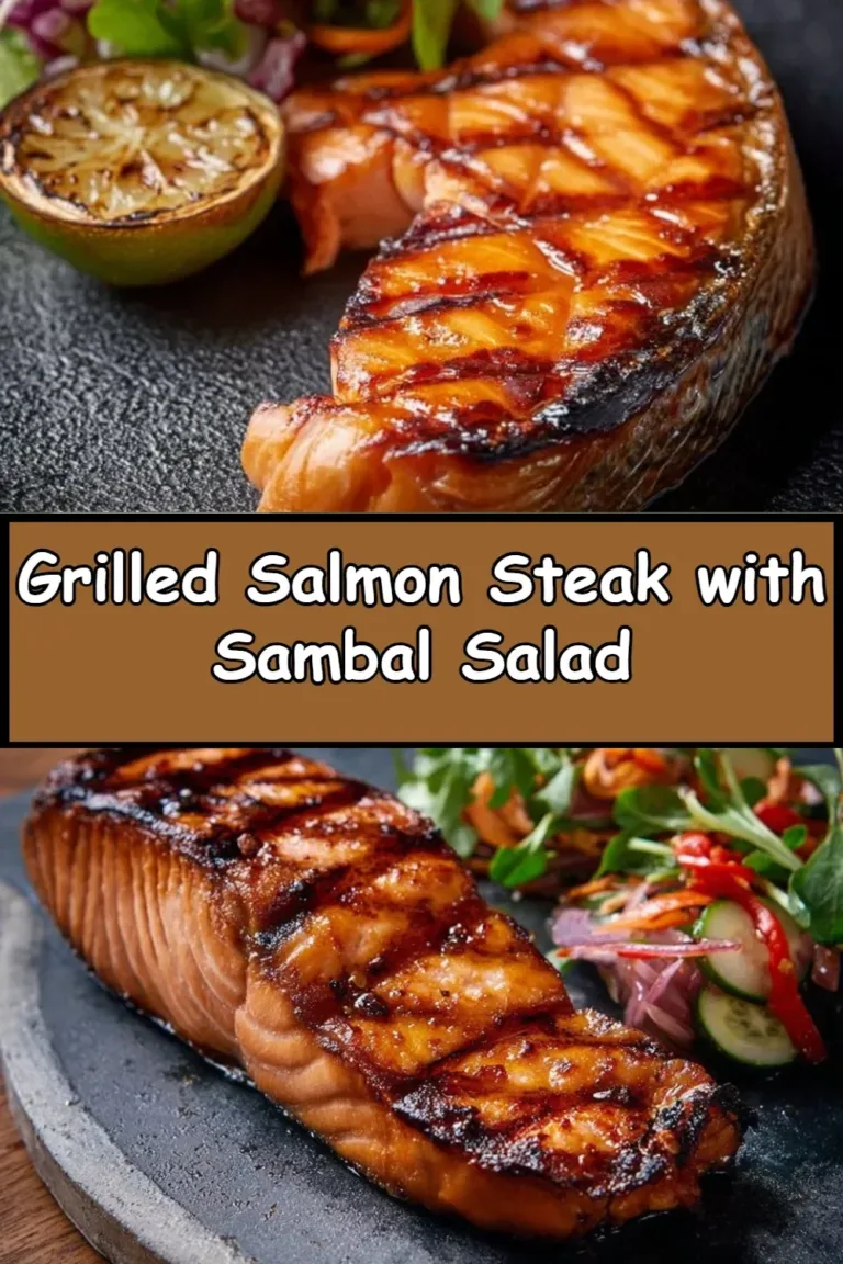 Grilled salmon steak served with a spicy sambal salad