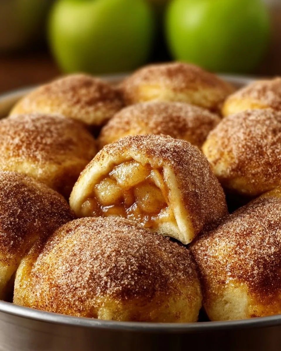Delicious caramel apple pie bombs with fresh apples and caramel drizzle.