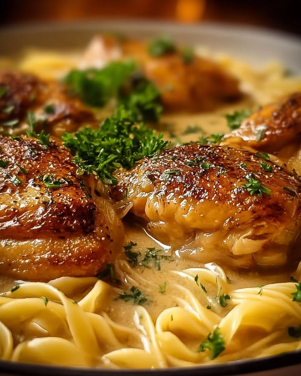 One-pan chicken with buttered noodles recipe featuring tender chicken and flavorful noodles