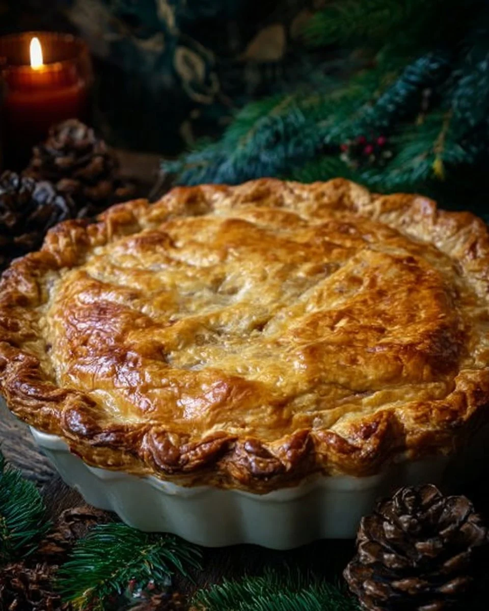 Savory Potato Bacon Pie freshly baked and served on a plate