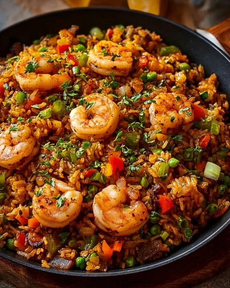 Delicious Shrimp Dirty Rice Skillet served in a pan