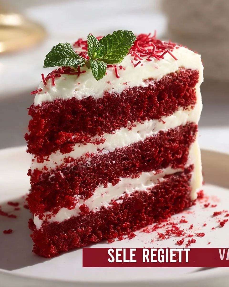Delicious Signature Red Velvet Cake with cream cheese frosting and rich red color