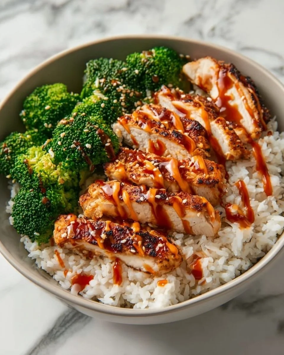 Delicious Sticky Chicken Rice Bowl with flavorful ingredients served fresh.