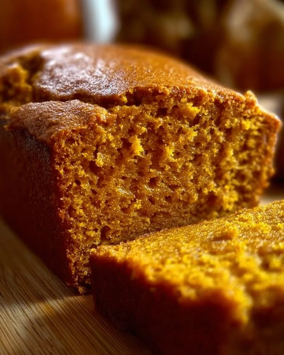 Delicious super moist pumpkin bread sliced and served on a plate