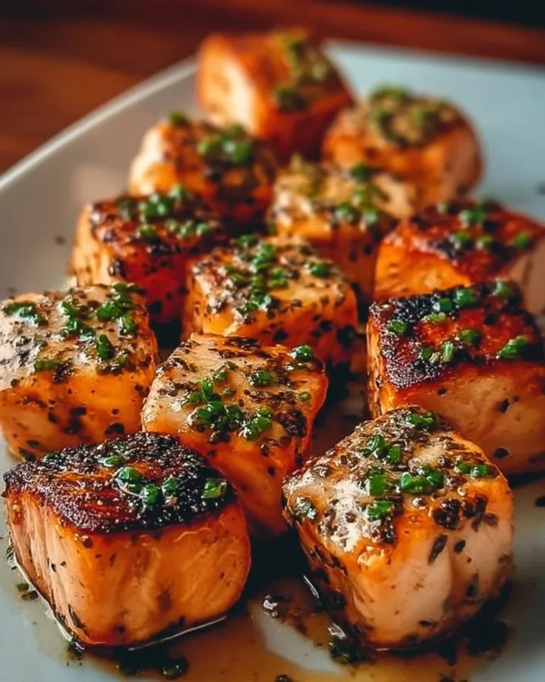 Delicious Bang Bang Salmon Bites served on a plate with garnishes