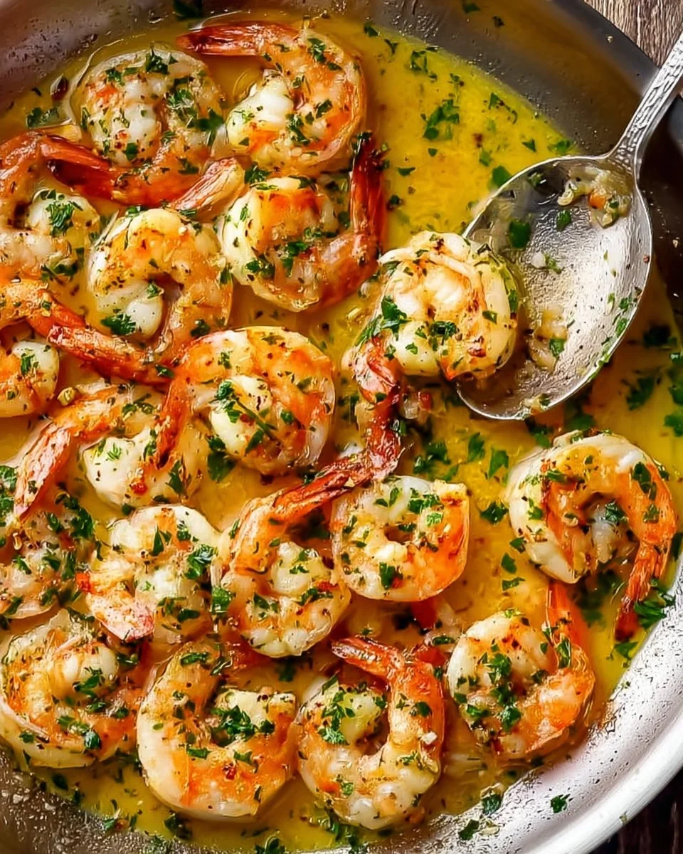 Delicious plate of shrimp scampi with garlic and pasta
