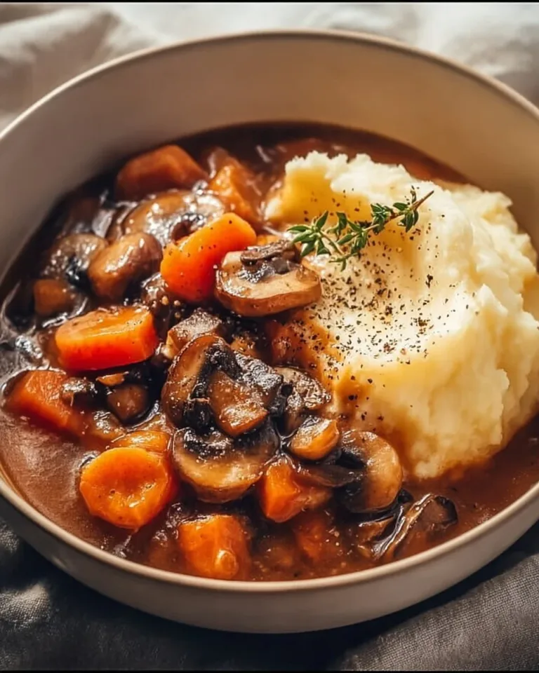 Bowl of the best vegetarian stew with colorful vegetables and herbs