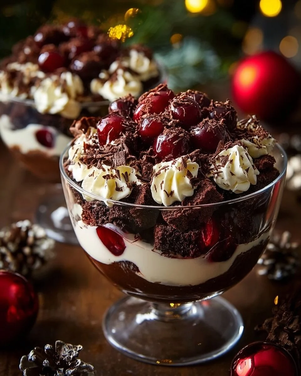 Delicious Black Forest Trifle dessert for Christmas celebration
