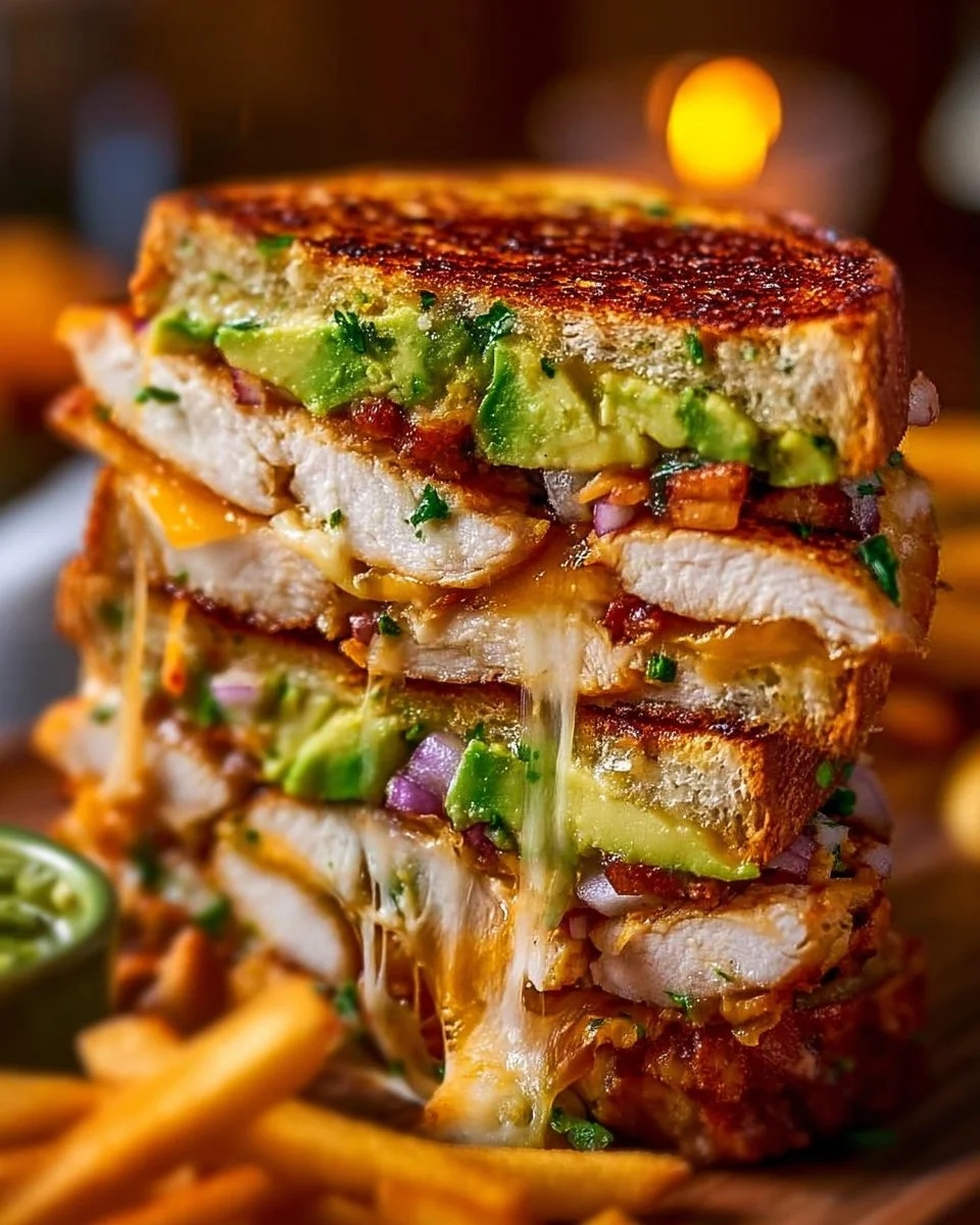 Delicious Chicken Avocado Melt Sandwich with cheese and fresh ingredients