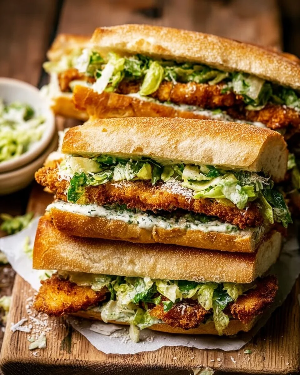 Delicious Chicken Caesar Sandwich with crispy chicken and Caesar salad on soft bread