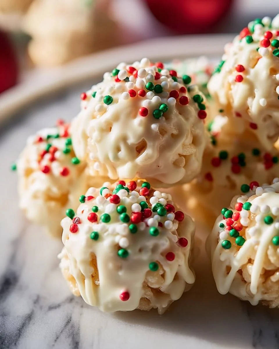 Festive Christmas Rice Crispy Treats decorated with colorful toppings