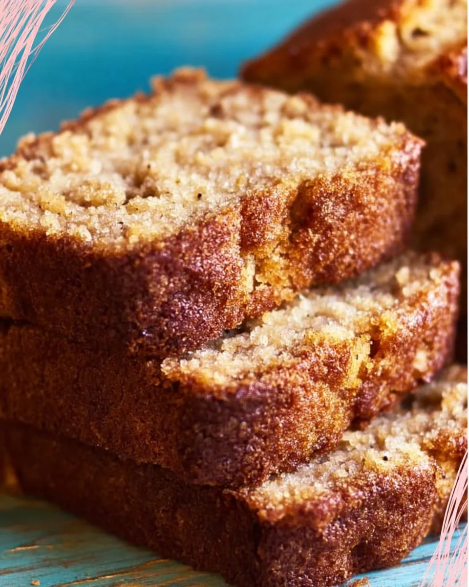 Delicious slice of coffee cake banana bread with coffee cup in the background