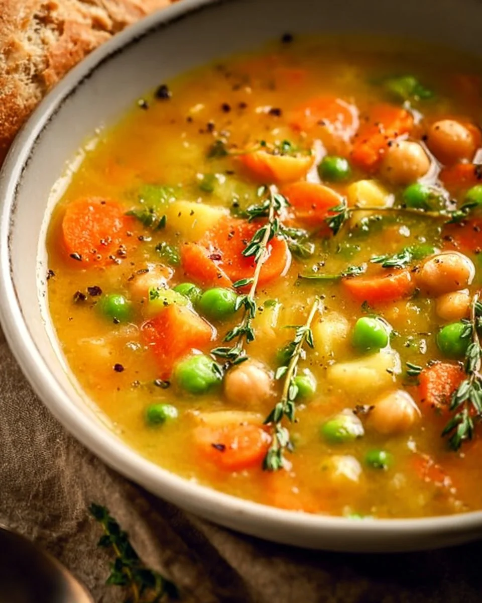 Bowl of comforting one-pot creamy vegetable soup with fresh vegetables.