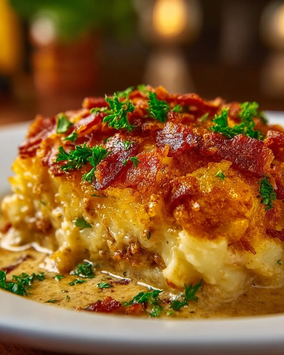 Baked Cowboy Casserole with ground beef, beans, and cheesy topping