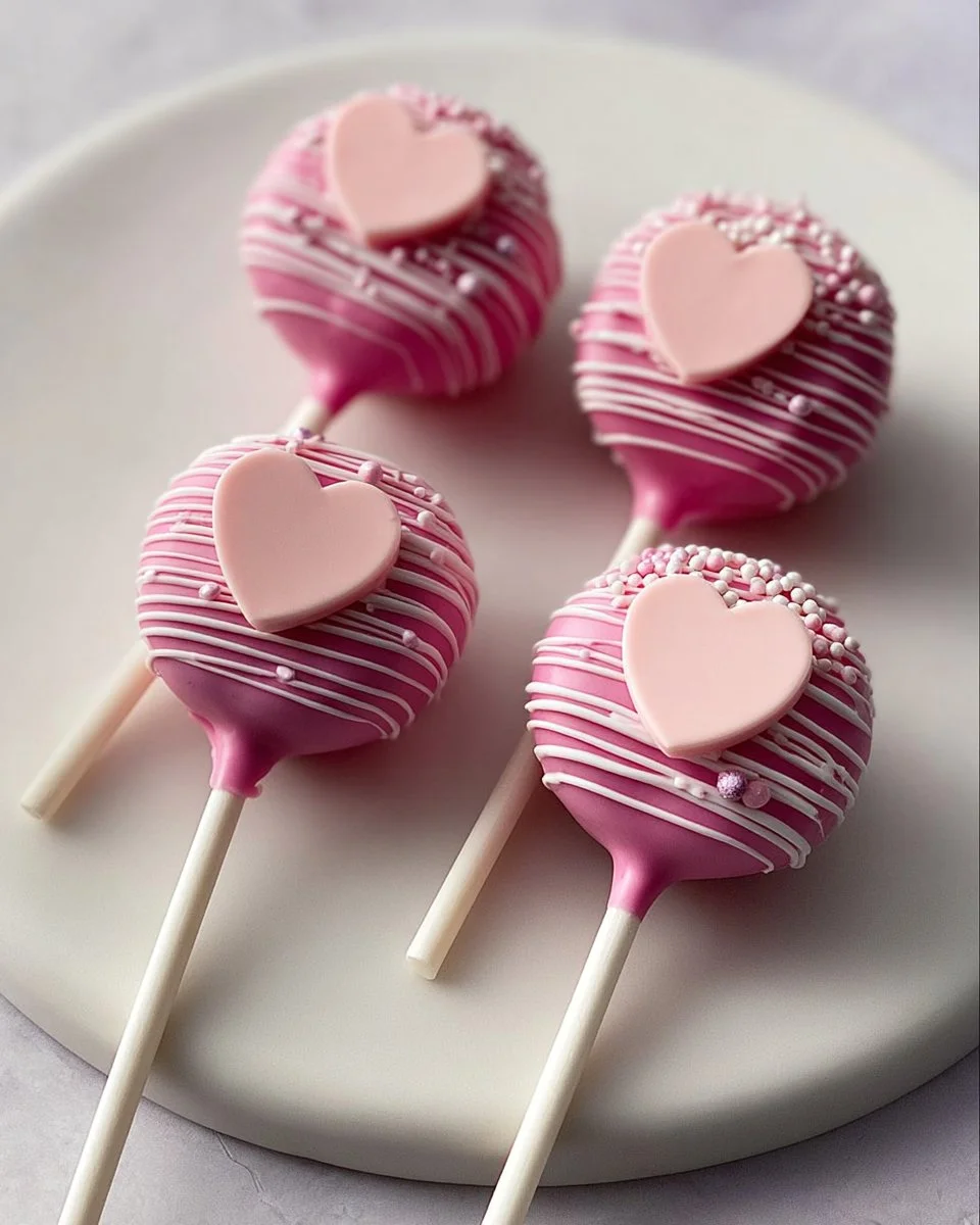 Delicious heart-shaped cake pops decorated for celebrations and special occasions.