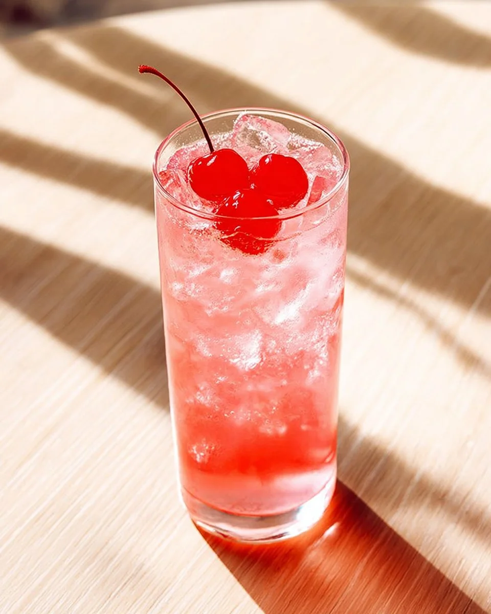 Delicious Dirty Shirley cocktail garnished with cherries and a lemon slice