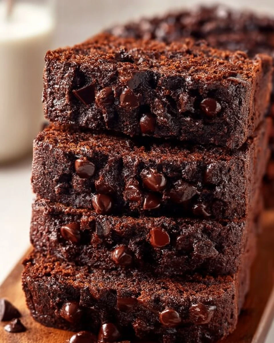 Slice of double chocolate banana bread with chocolate chips