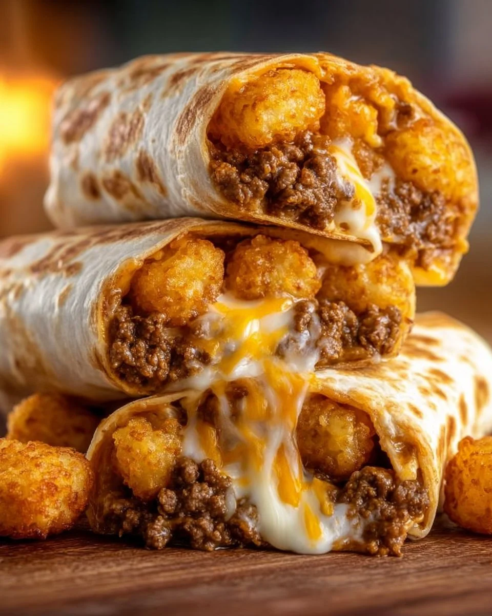 Delicious easy cheesy potato burritos on a plate with colorful toppings