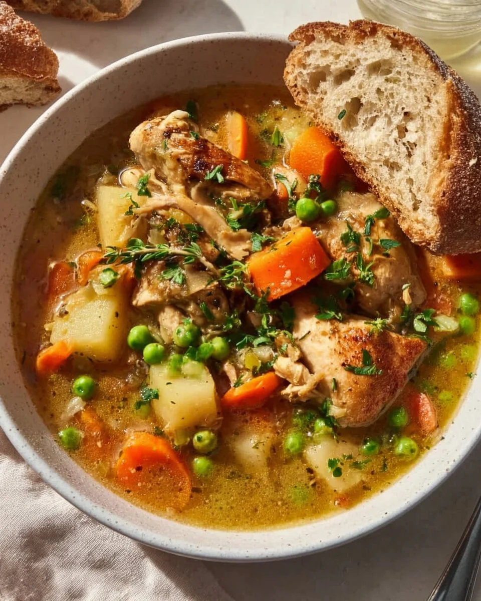 Slow Cooker Chicken Stew with vegetables in a bowl ready to serve