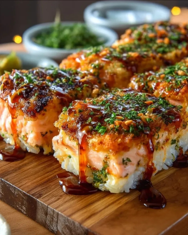 Delicious spicy salmon sushi bake fresh out of the oven