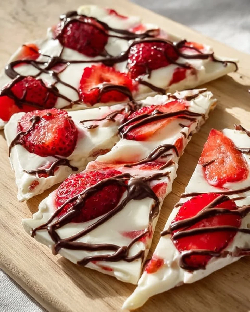 Delicious homemade strawberry yogurt bark topped with fresh strawberries and nuts