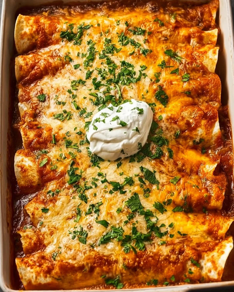 Delicious quick and easy chicken enchiladas served on a plate with toppings