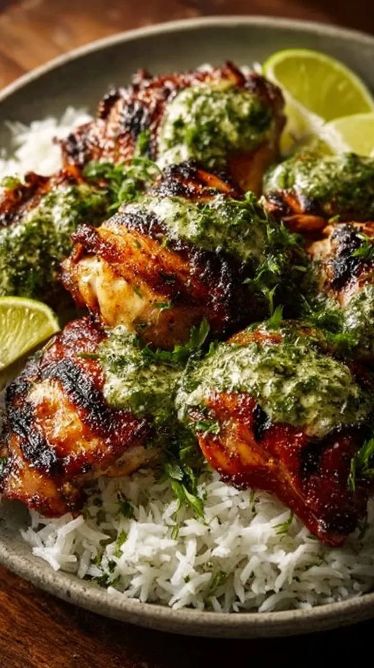 Delicious Peruvian chicken served with creamy green sauce on a plate