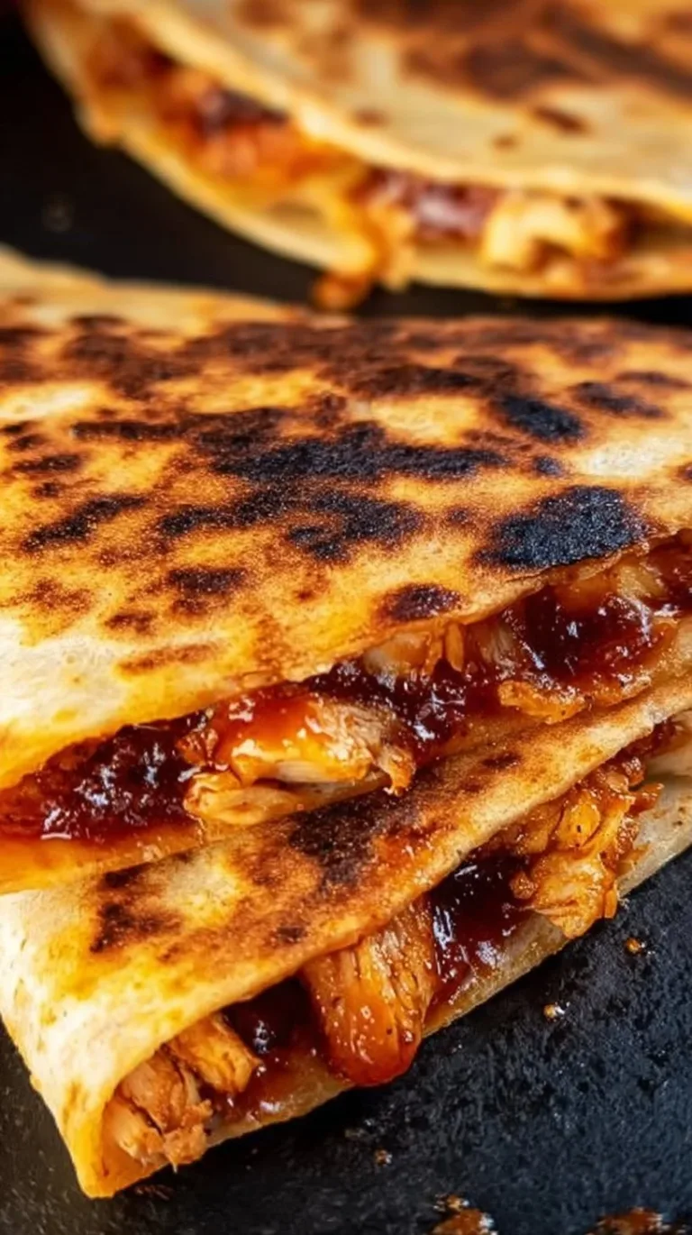 Delicious Blackstone Hot Honey BBQ Chicken Quesadillas on a plate.