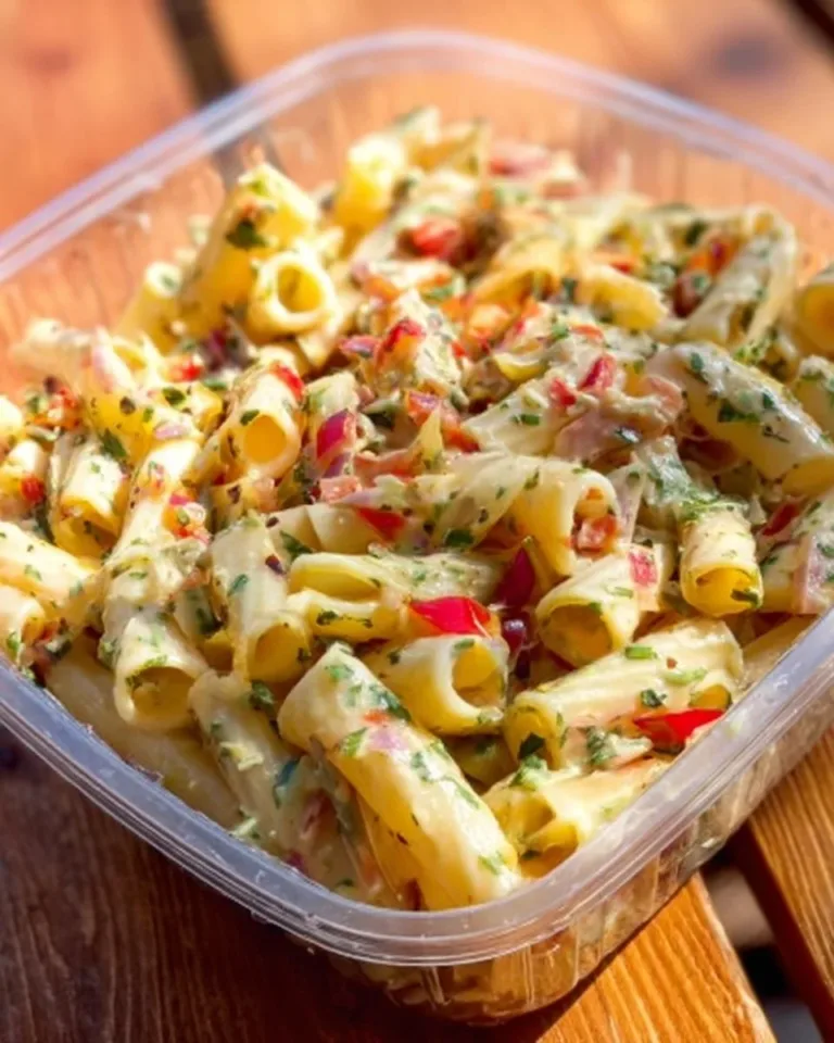 Creamy cheddar macaroni salad with sour cream served in a bowl