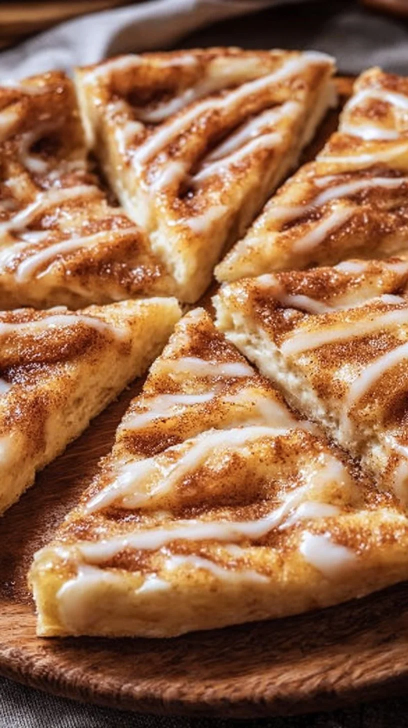 Cinnamon-Sugar Pizza made with Crescent Rolls, topped with sweet cinnamon and sugar.
