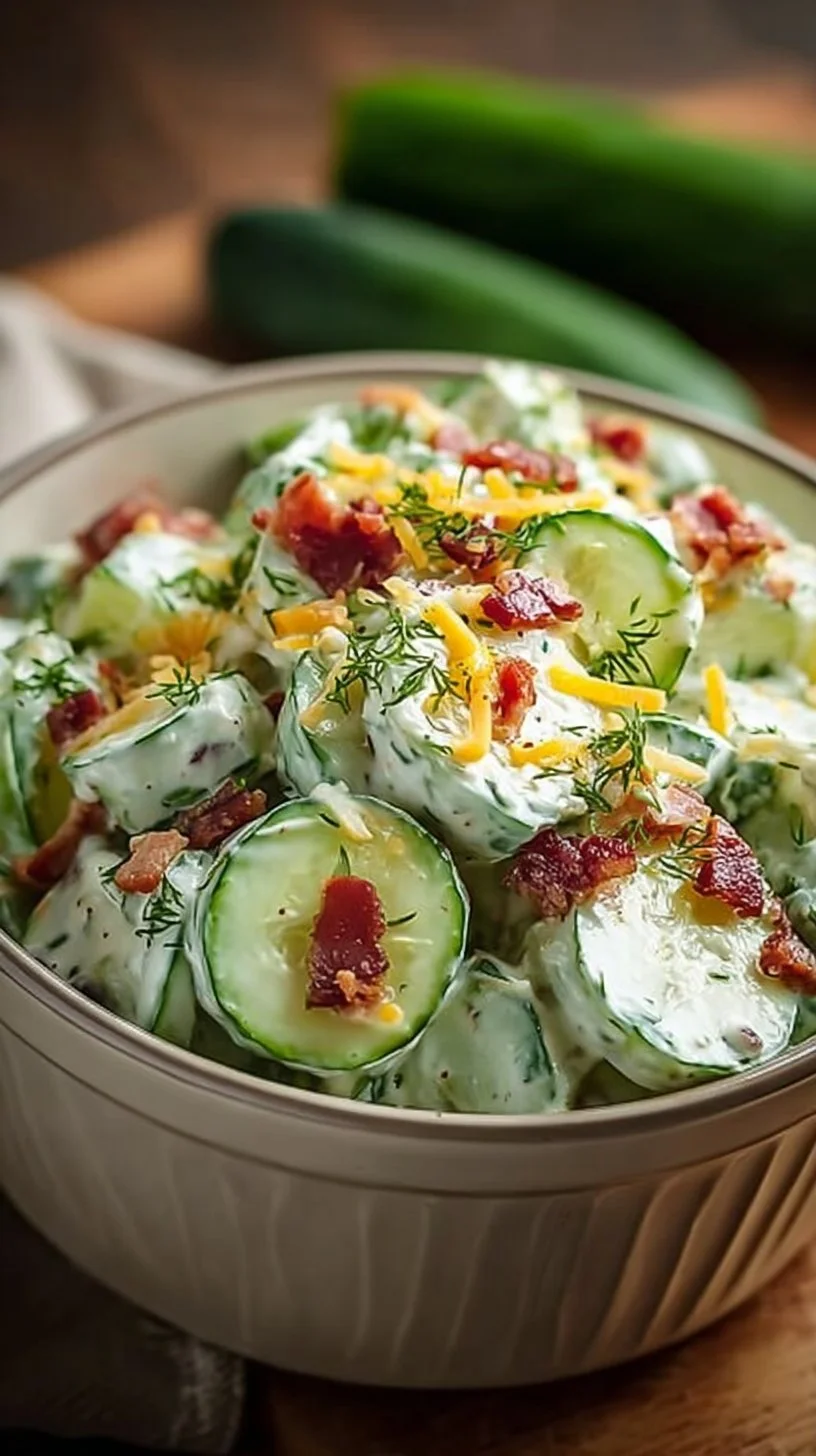 Creamy Cucumber Salad with Bacon and Cheese